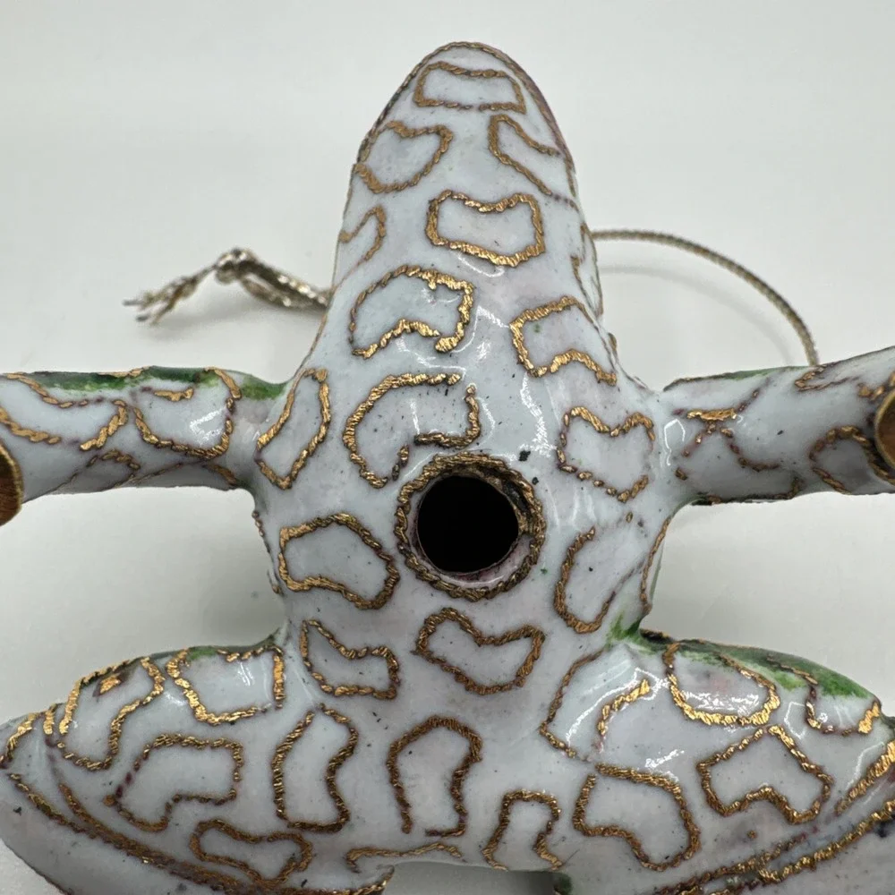 Vintage Cloisonné Enamel Frog Ornament Figurine Green & Gold Decorative Frog